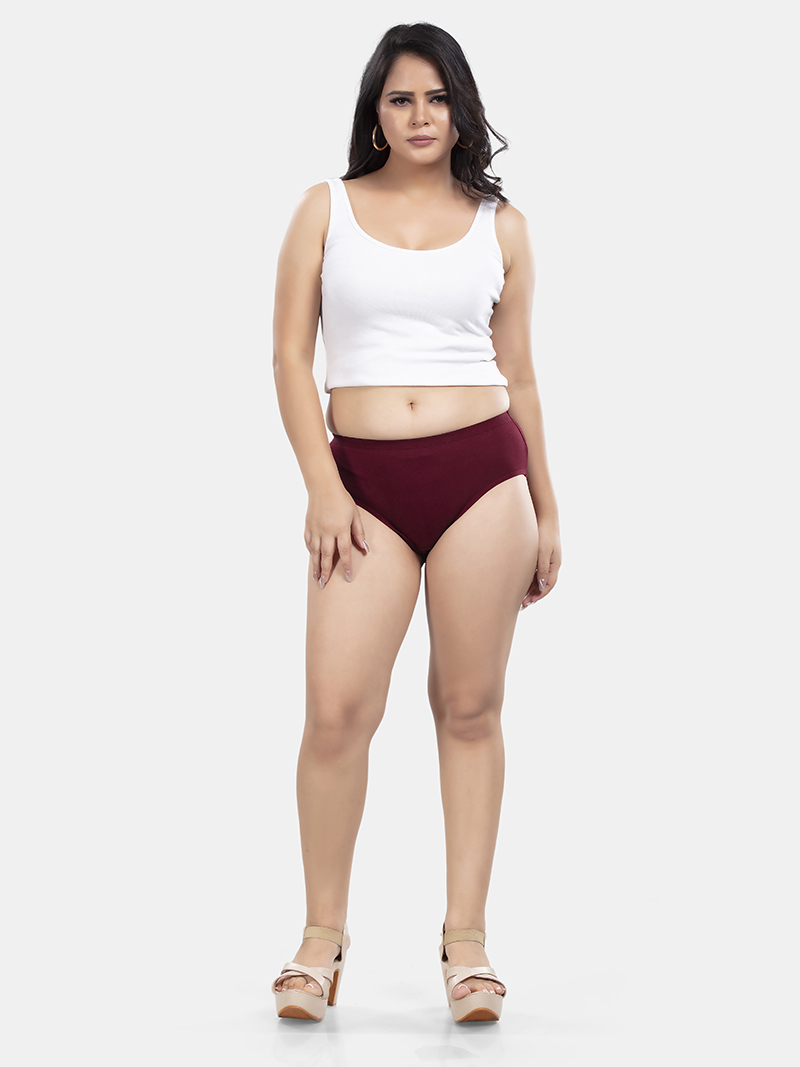 Cotton Solid Colour Mid Waist Panty In Maroon | Bold & Bae Fashion